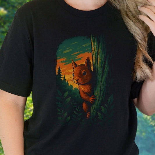 Squirrel Peeking in Forest T-Shirt – Spirit Animal of Playfulness