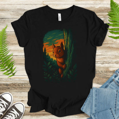 Squirrel Peeking in Forest T-Shirt – Spirit Animal of Playfulness