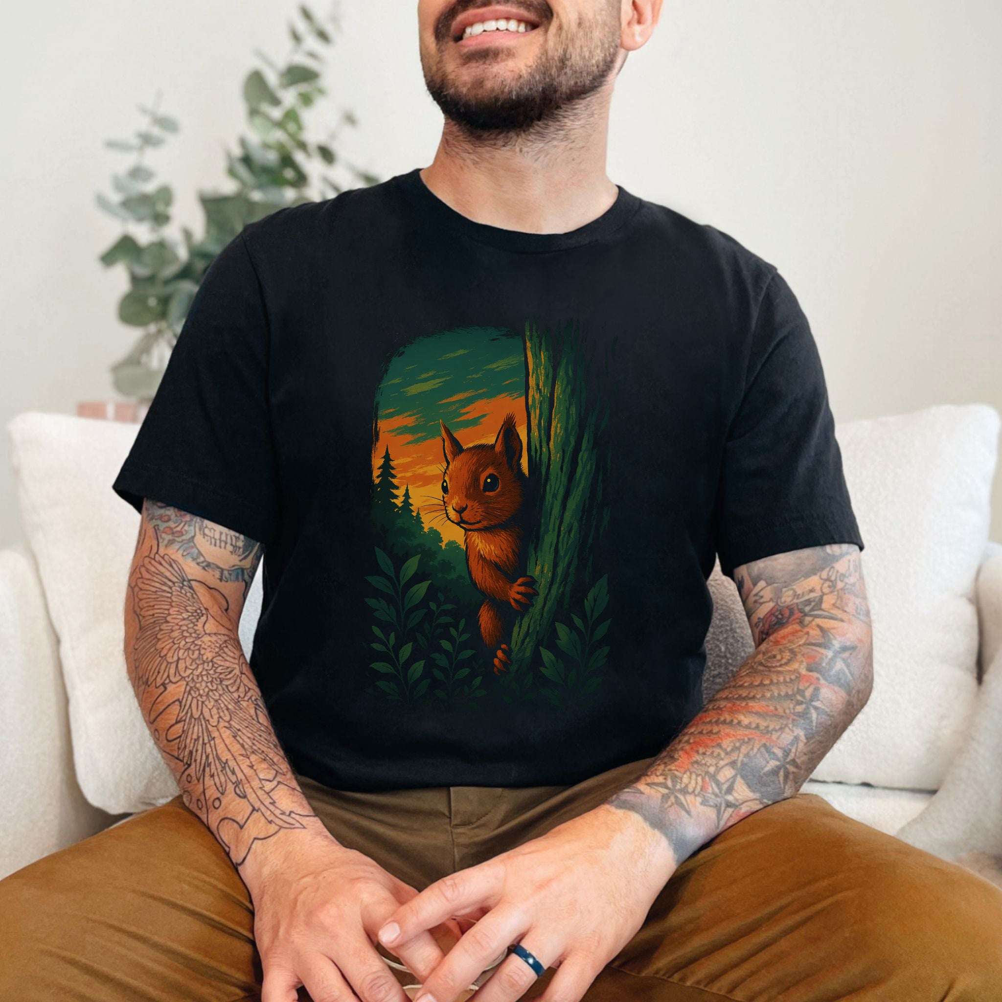 Squirrel Peeking in Forest T-Shirt – Spirit Animal of Playfulness