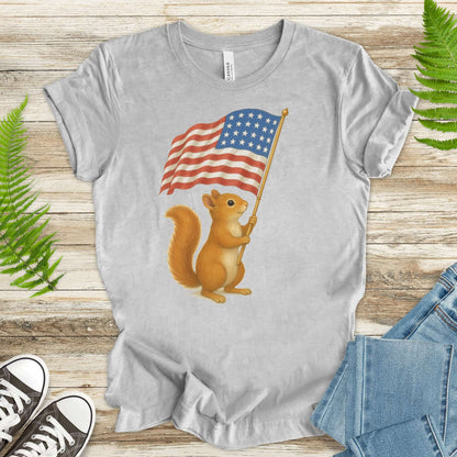 Squirrel with American Flag T-Shirt – Cute 4th of July Animal Tee