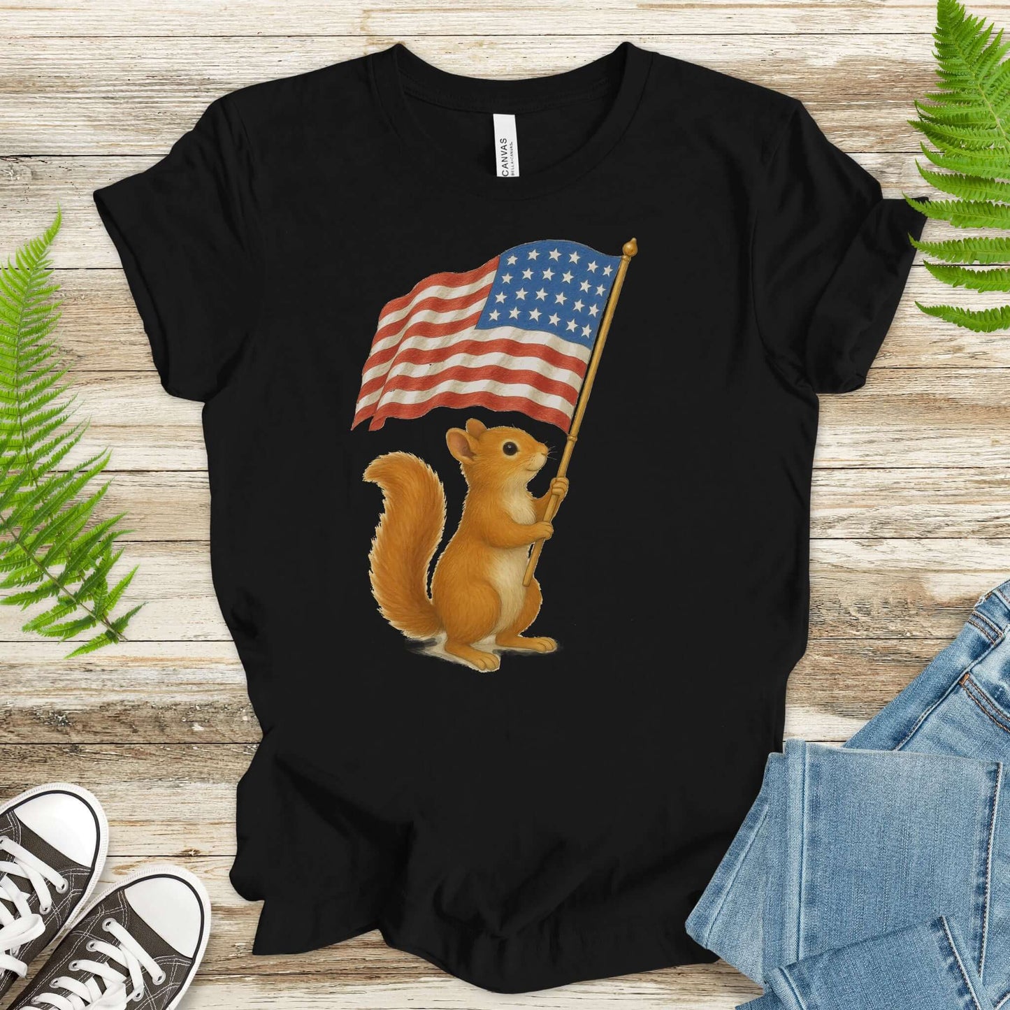 Squirrel with American Flag T-Shirt – Cute 4th of July Animal Tee