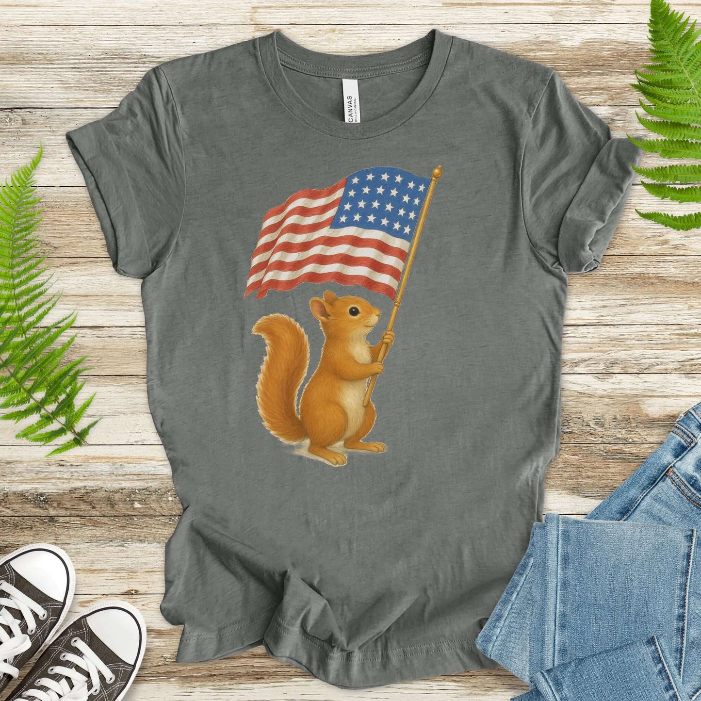 Squirrel with American Flag T-Shirt – Cute 4th of July Animal Tee