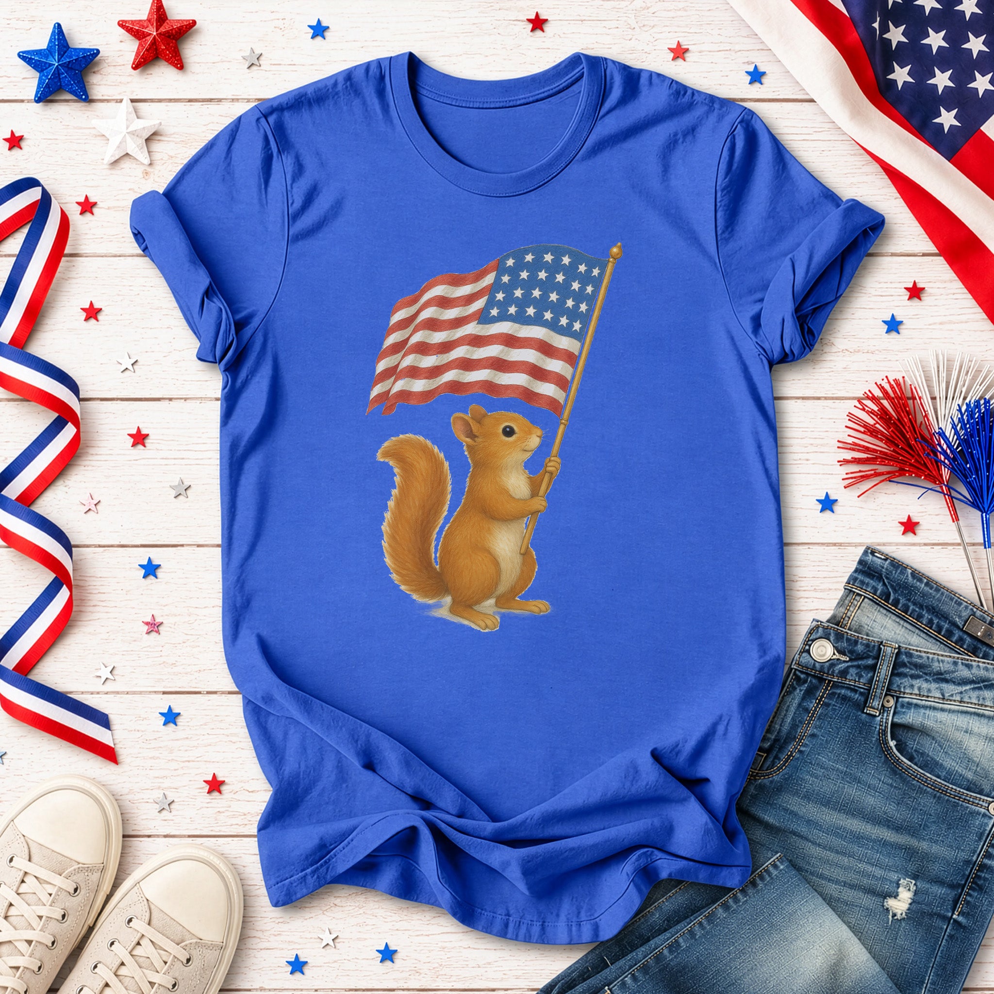 Squirrel with American Flag T-Shirt – Cute 4th of July Animal Tee