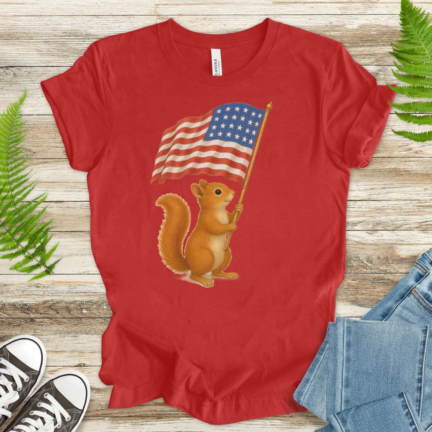 Squirrel with American Flag T-Shirt – Cute 4th of July Animal Tee