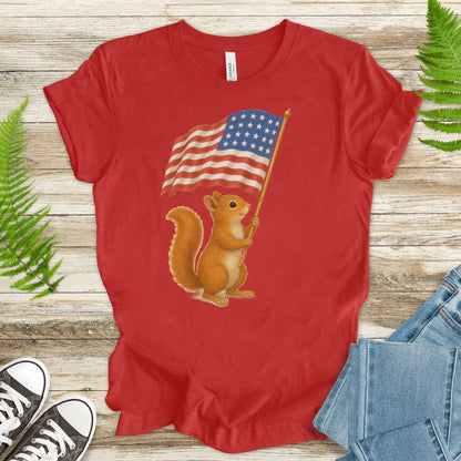 Squirrel with American Flag T-Shirt – Cute 4th of July Animal Tee