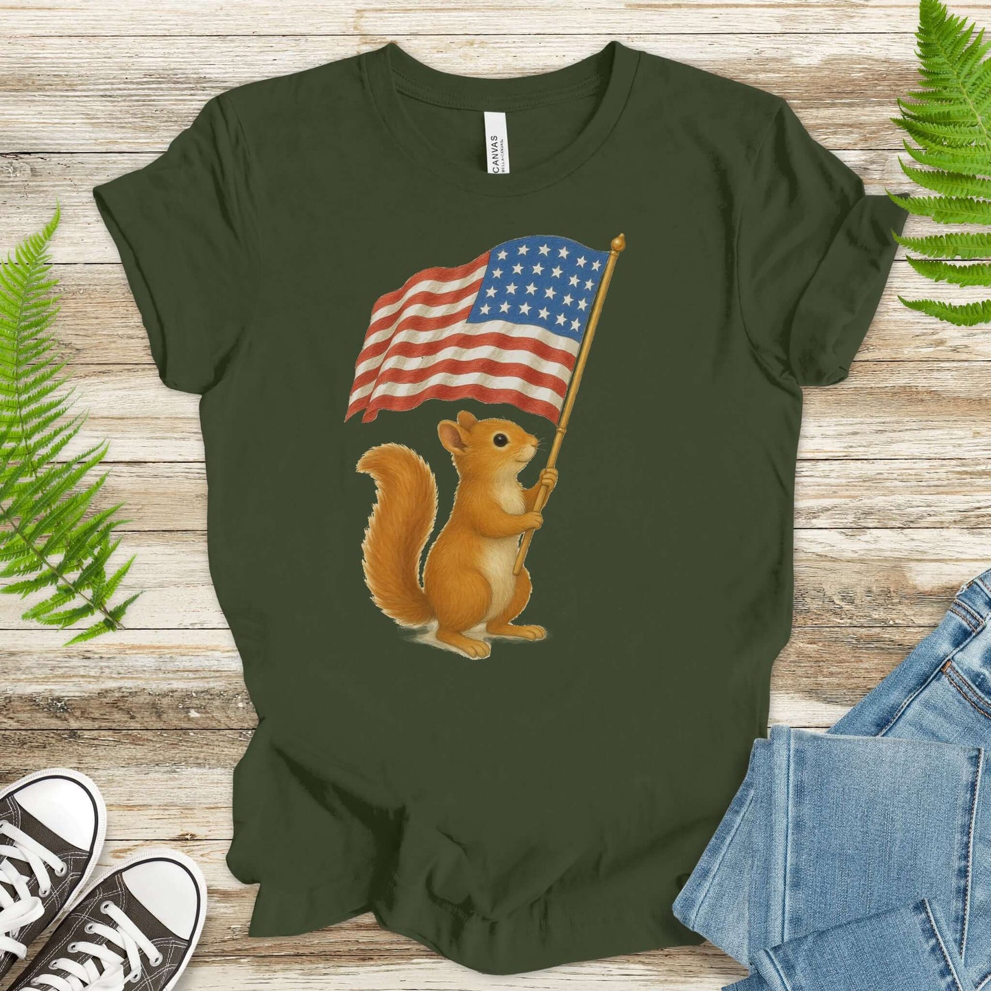 Squirrel with American Flag T-Shirt – Cute 4th of July Animal Tee