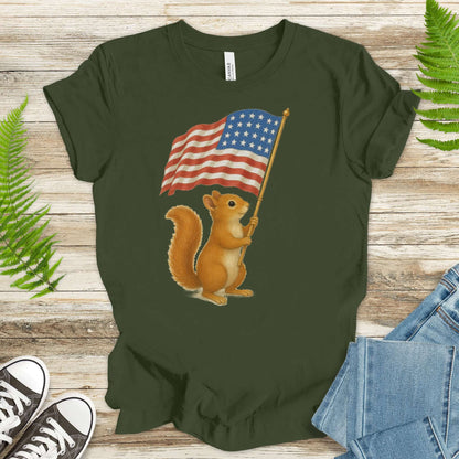 Squirrel with American Flag T-Shirt – Cute 4th of July Animal Tee