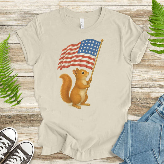 Squirrel with American Flag T-Shirt – Cute 4th of July Animal Tee