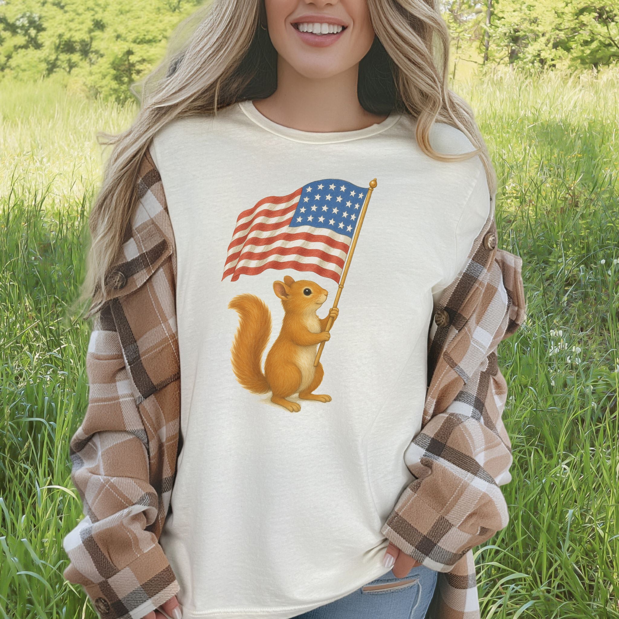 Squirrel with American Flag T-Shirt – Cute 4th of July Animal Tee