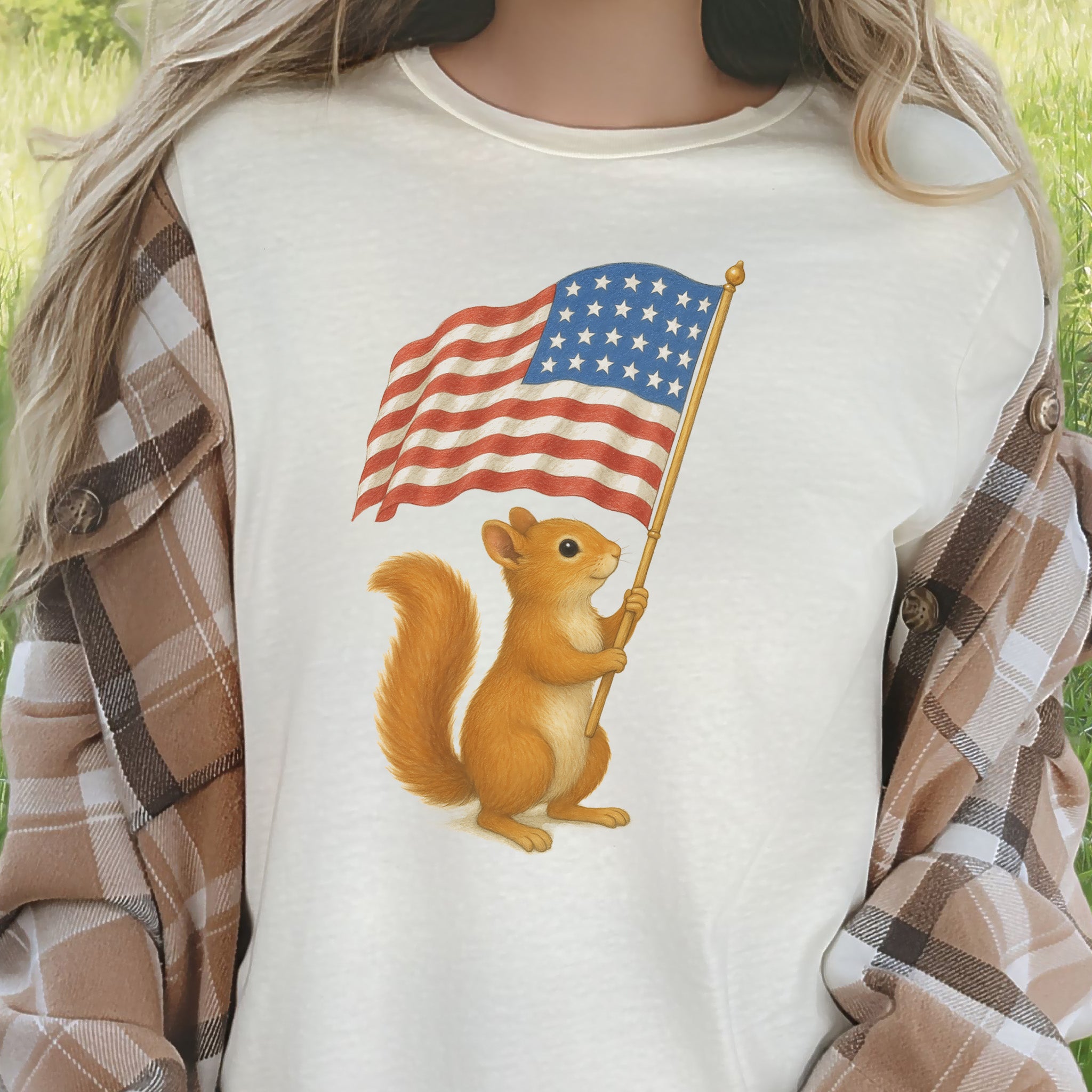 Squirrel with American Flag T-Shirt – Cute 4th of July Animal Tee