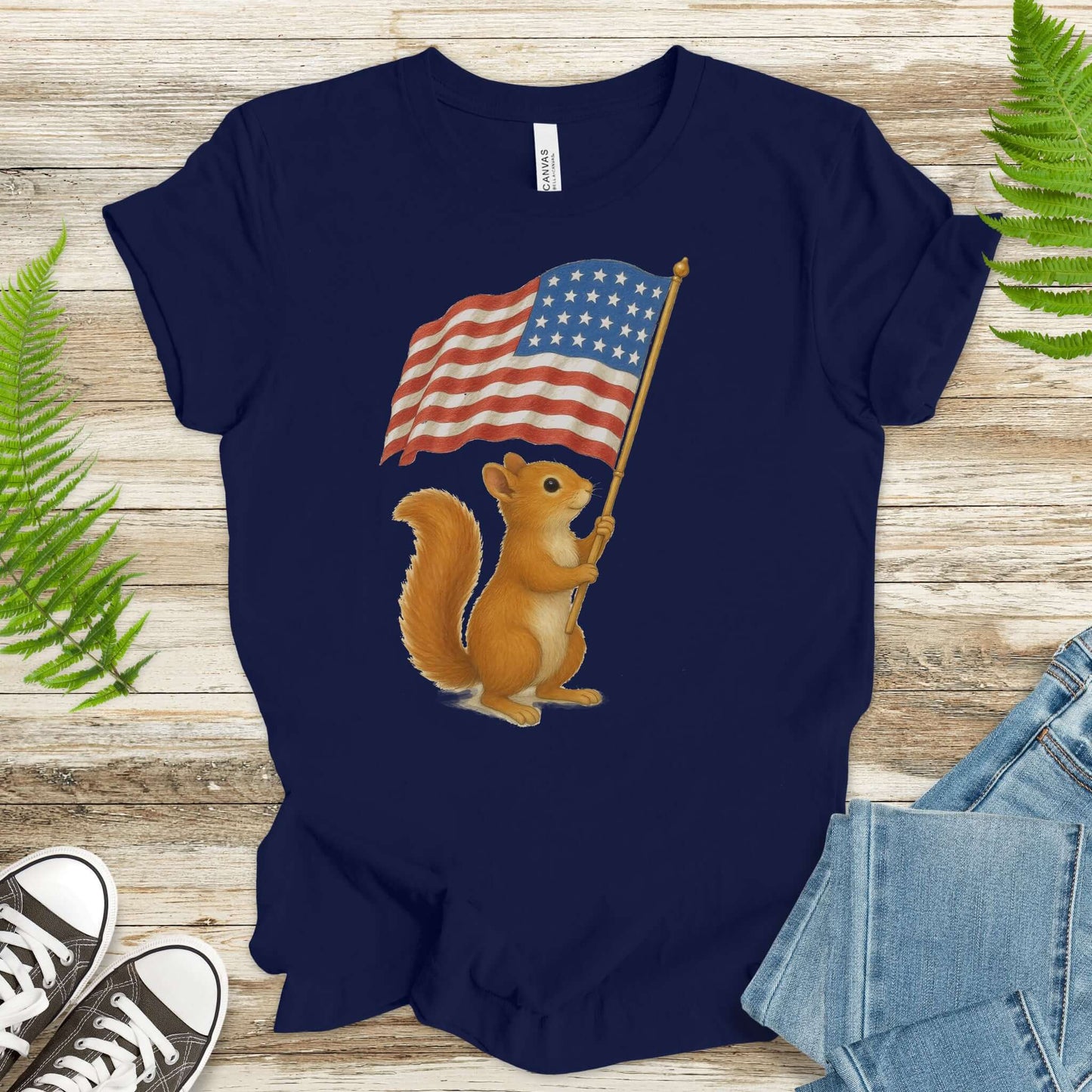 Squirrel with American Flag T-Shirt – Cute 4th of July Animal Tee