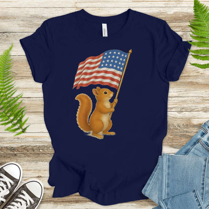 Squirrel with American Flag T-Shirt – Cute 4th of July Animal Tee