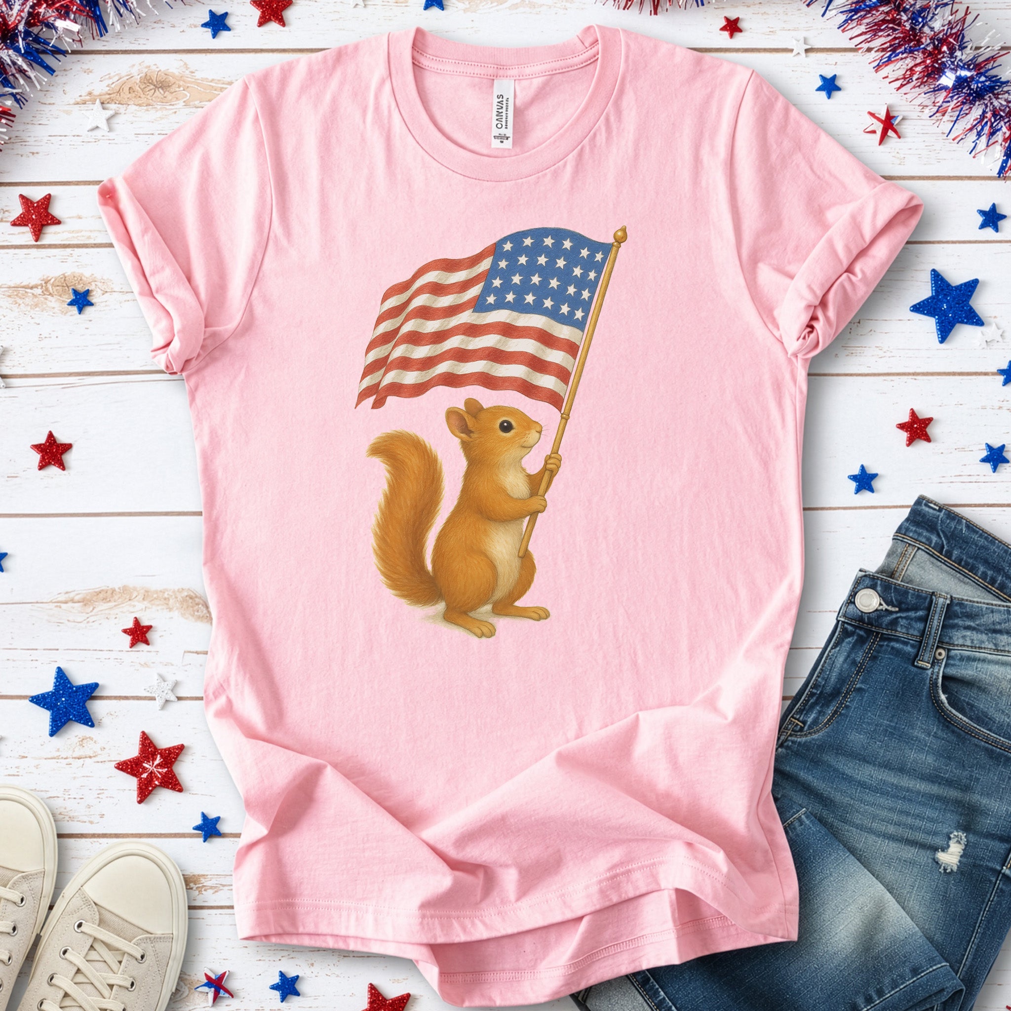 Squirrel with American Flag T-Shirt – Cute 4th of July Animal Tee