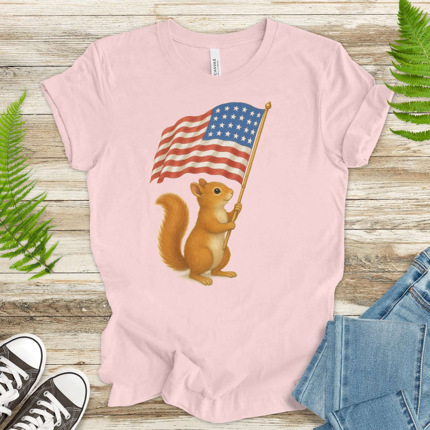 Squirrel with American Flag T-Shirt – Cute 4th of July Animal Tee