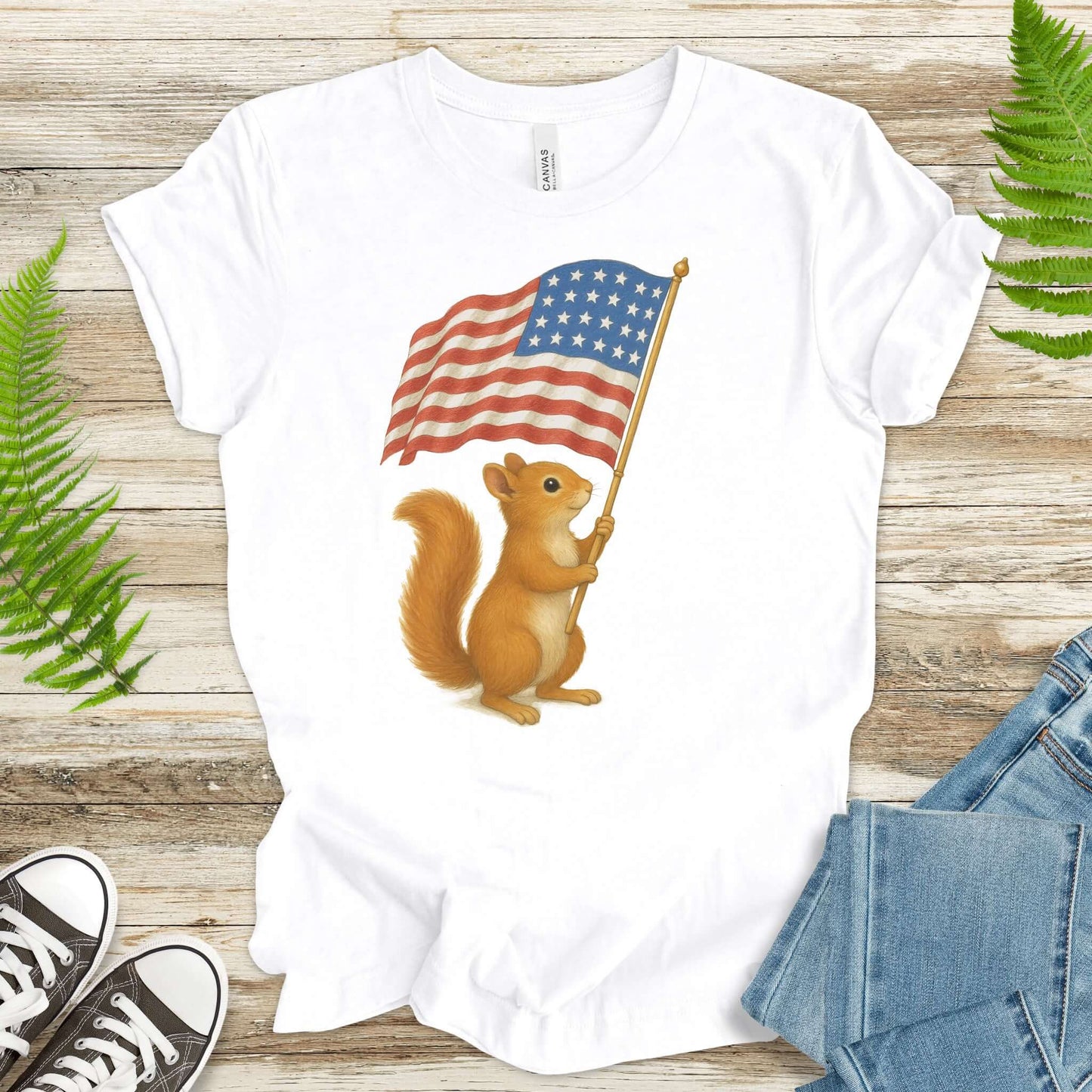 Squirrel with American Flag T-Shirt – Cute 4th of July Animal Tee