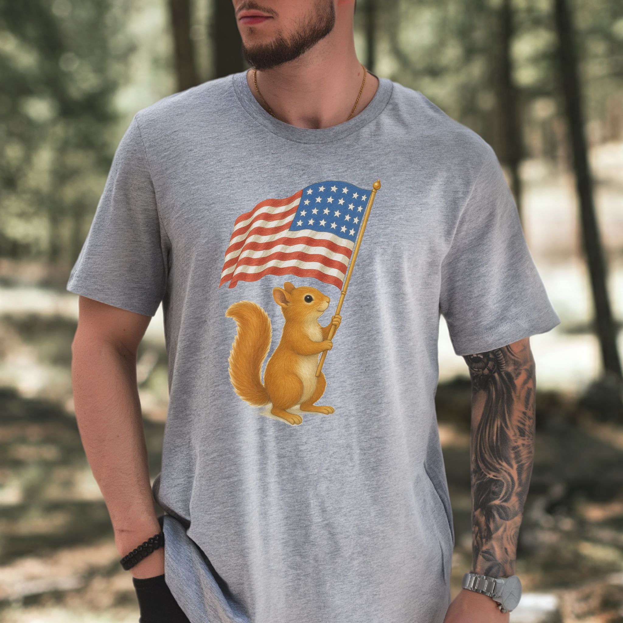Squirrel with American Flag T-Shirt – Cute 4th of July Animal Tee