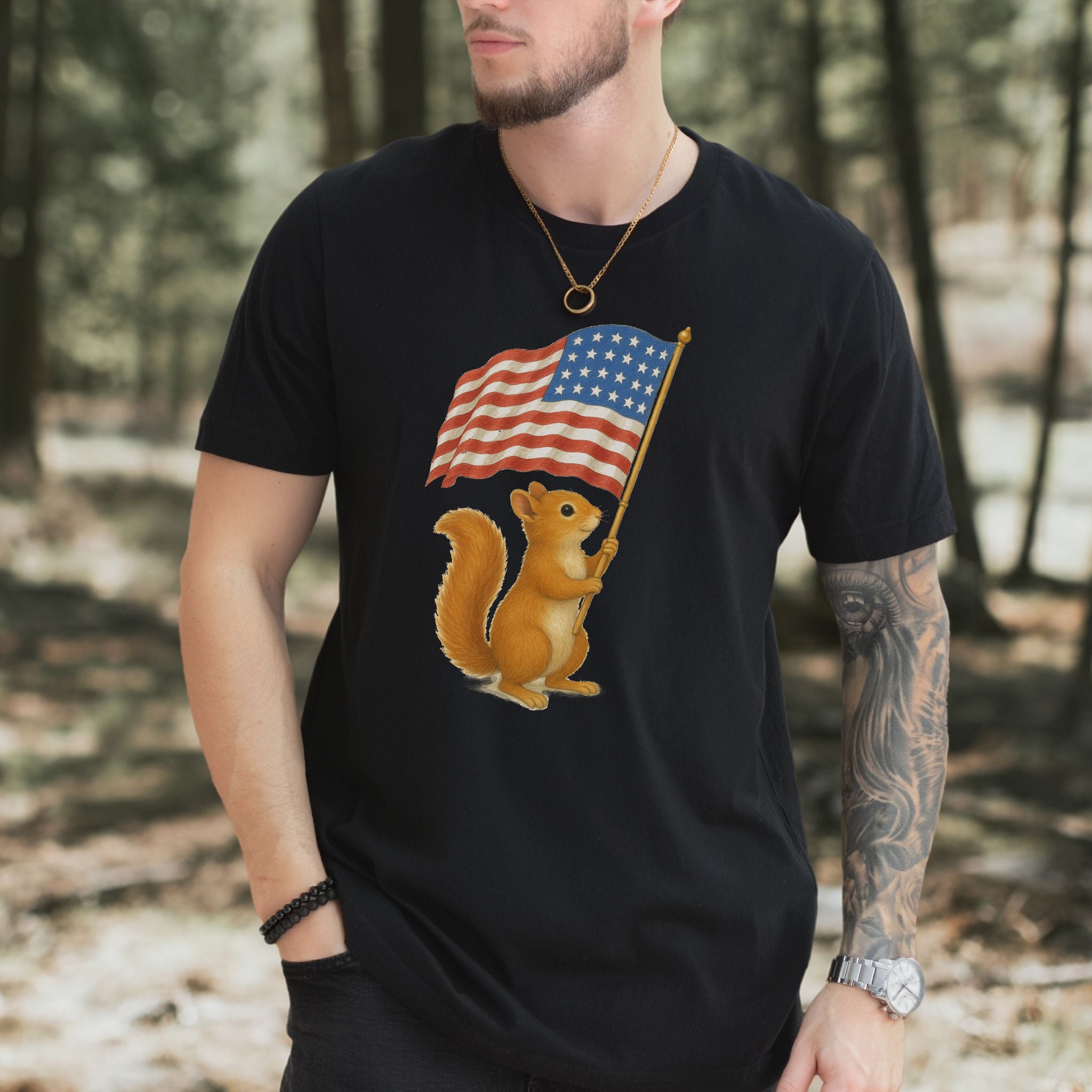 Squirrel with American Flag T-Shirt – Cute 4th of July Animal Tee