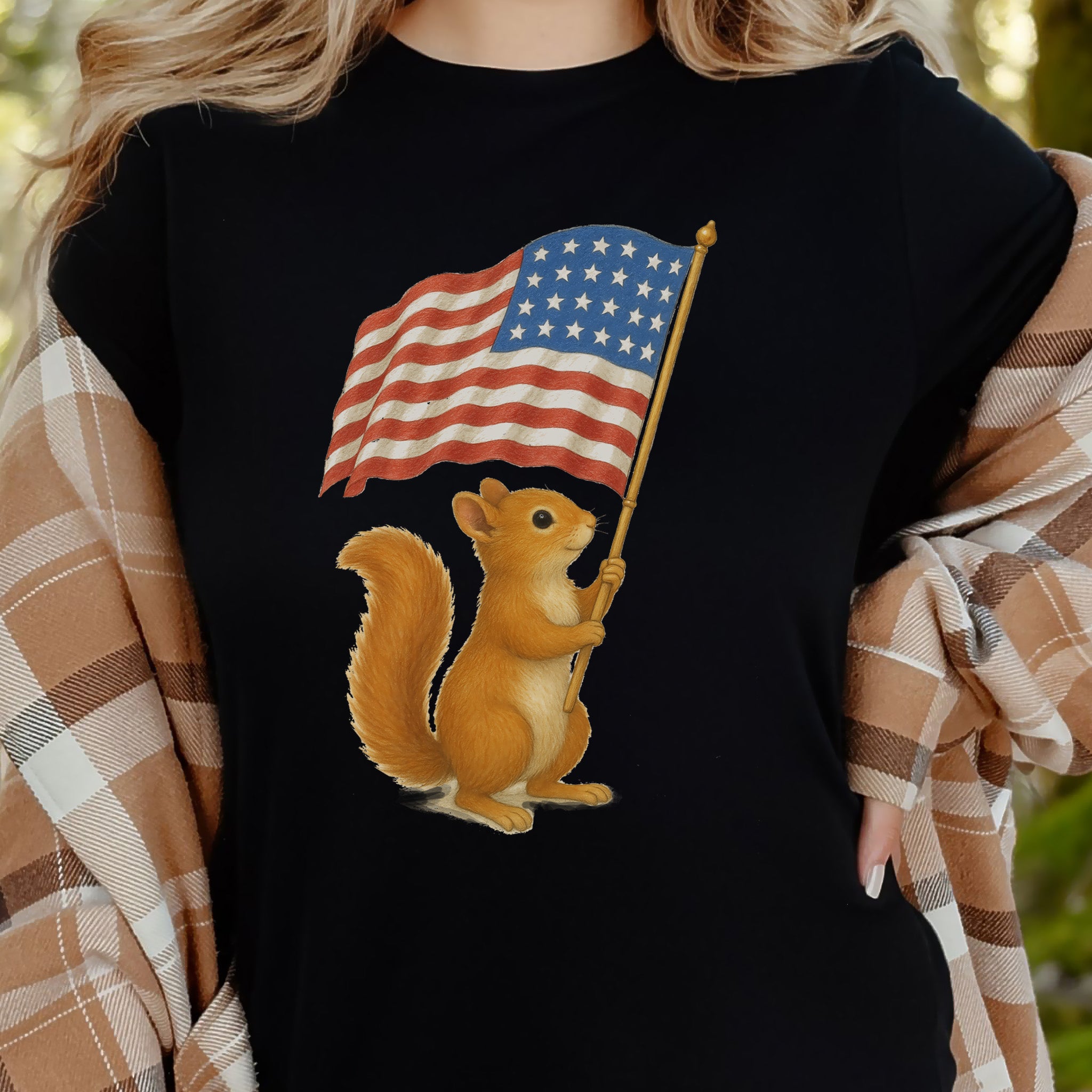 Squirrel with American Flag T-Shirt – Cute 4th of July Animal Tee