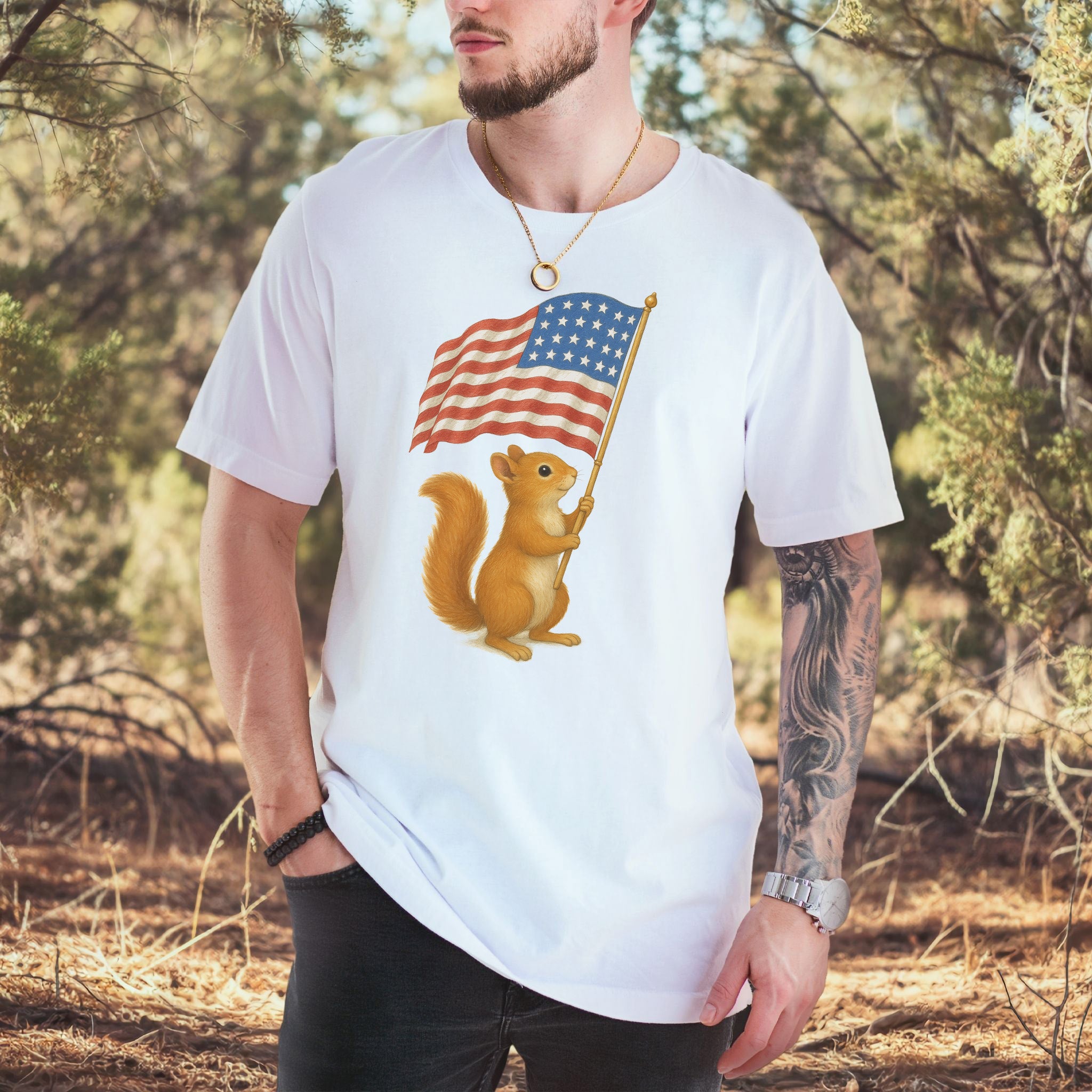 Squirrel with American Flag T-Shirt – Cute 4th of July Animal Tee