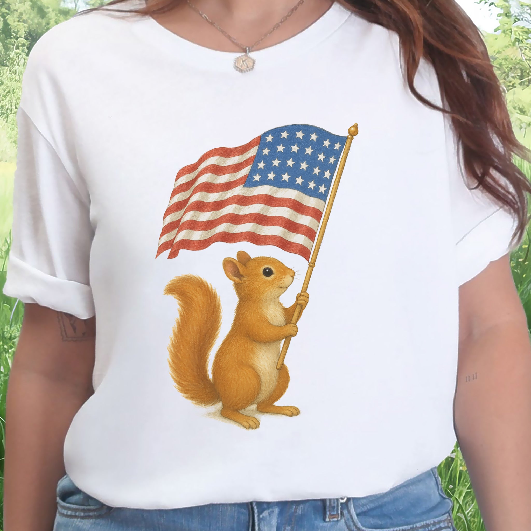 Squirrel with American Flag T-Shirt – Cute 4th of July Animal Tee