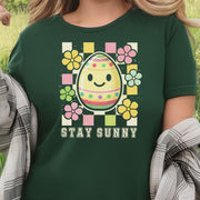 Stay Sunny T-Shirt Retro Floral Easter Egg Spring Gift Tee