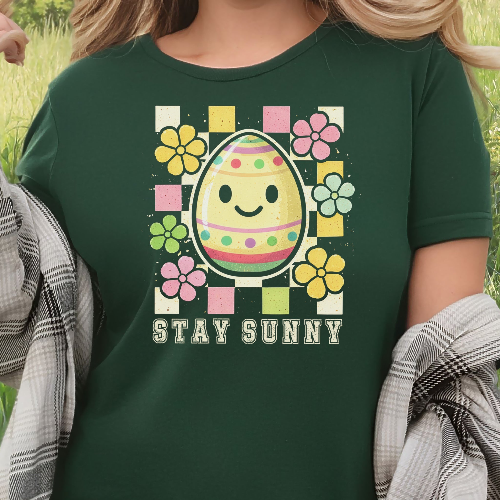 Stay Sunny T-Shirt Retro Floral Easter Egg Spring Gift Tee