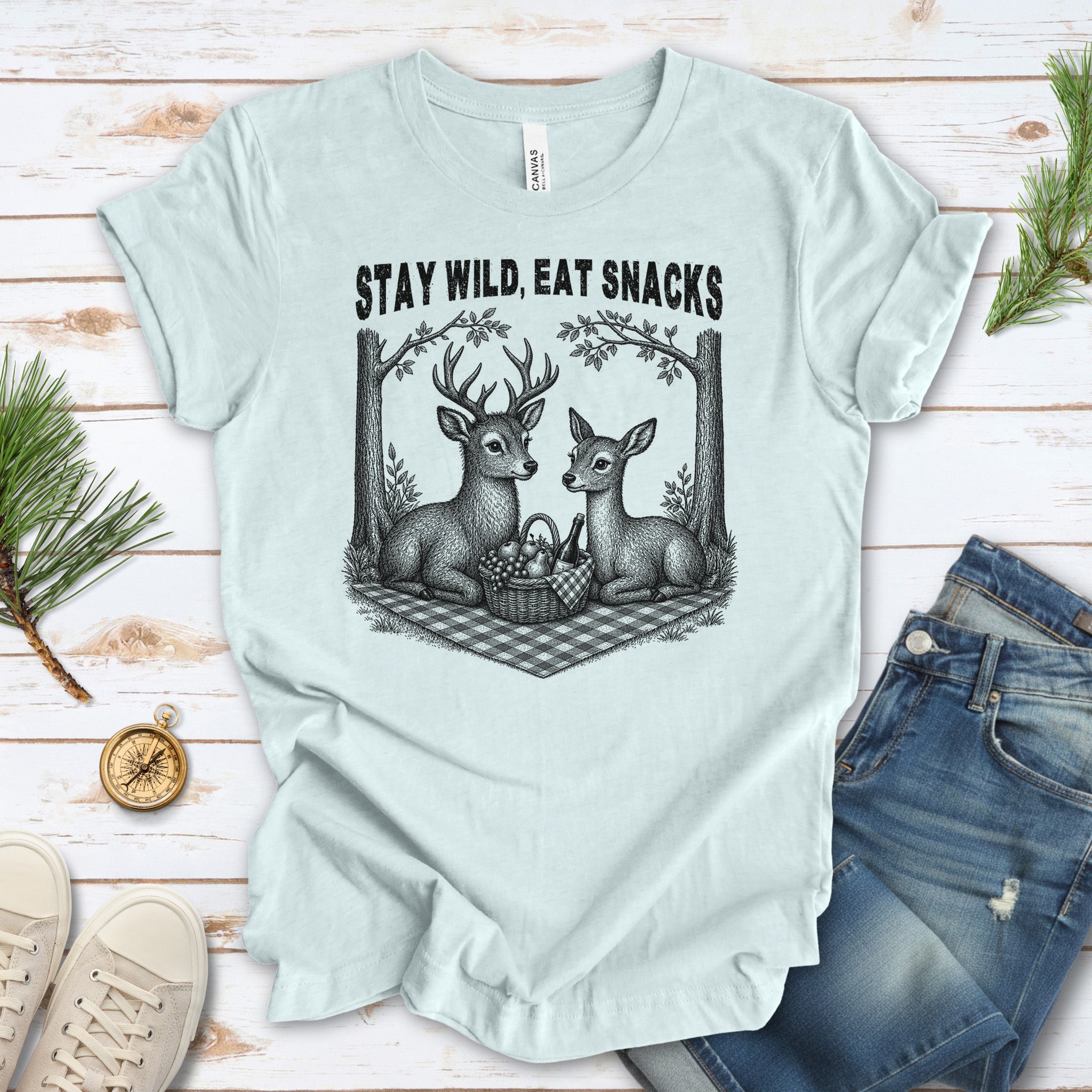 Stay Wild Eat Snacks Funny Deer Picnic Nature Lover Gift T-Shirt