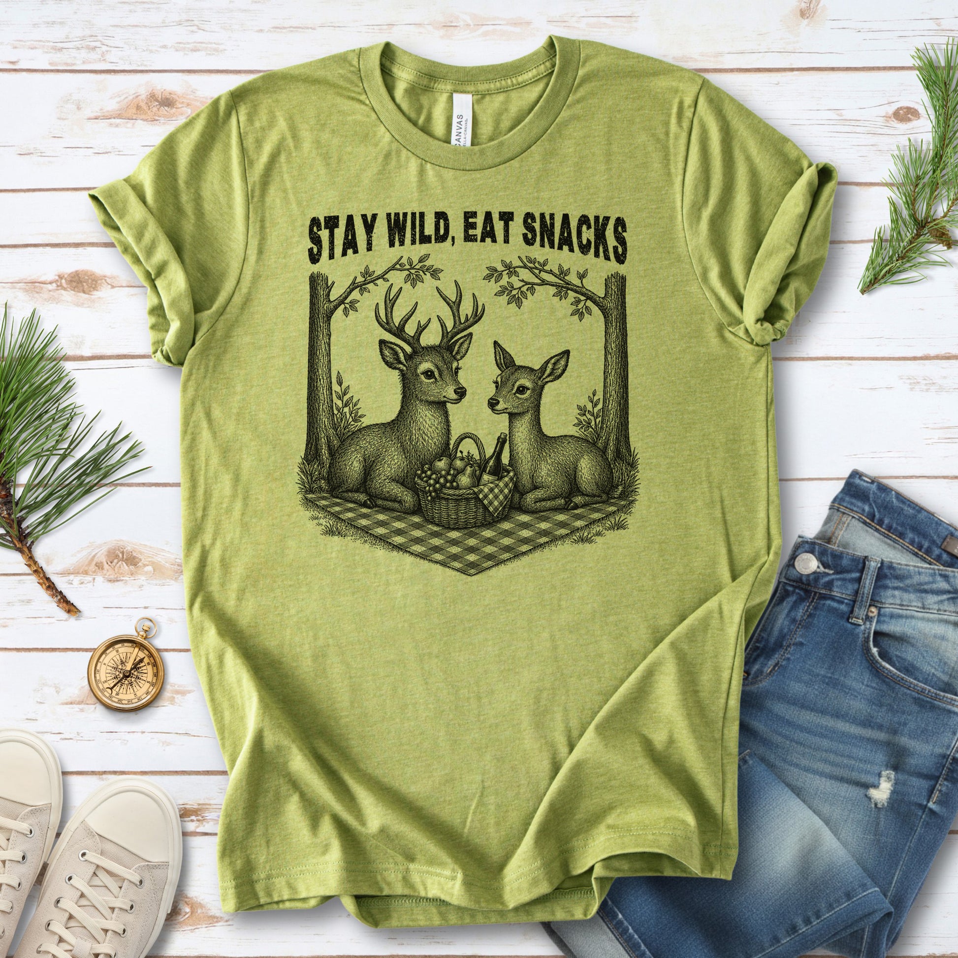 Stay Wild Eat Snacks Funny Deer Picnic Nature Lover Gift T-Shirt