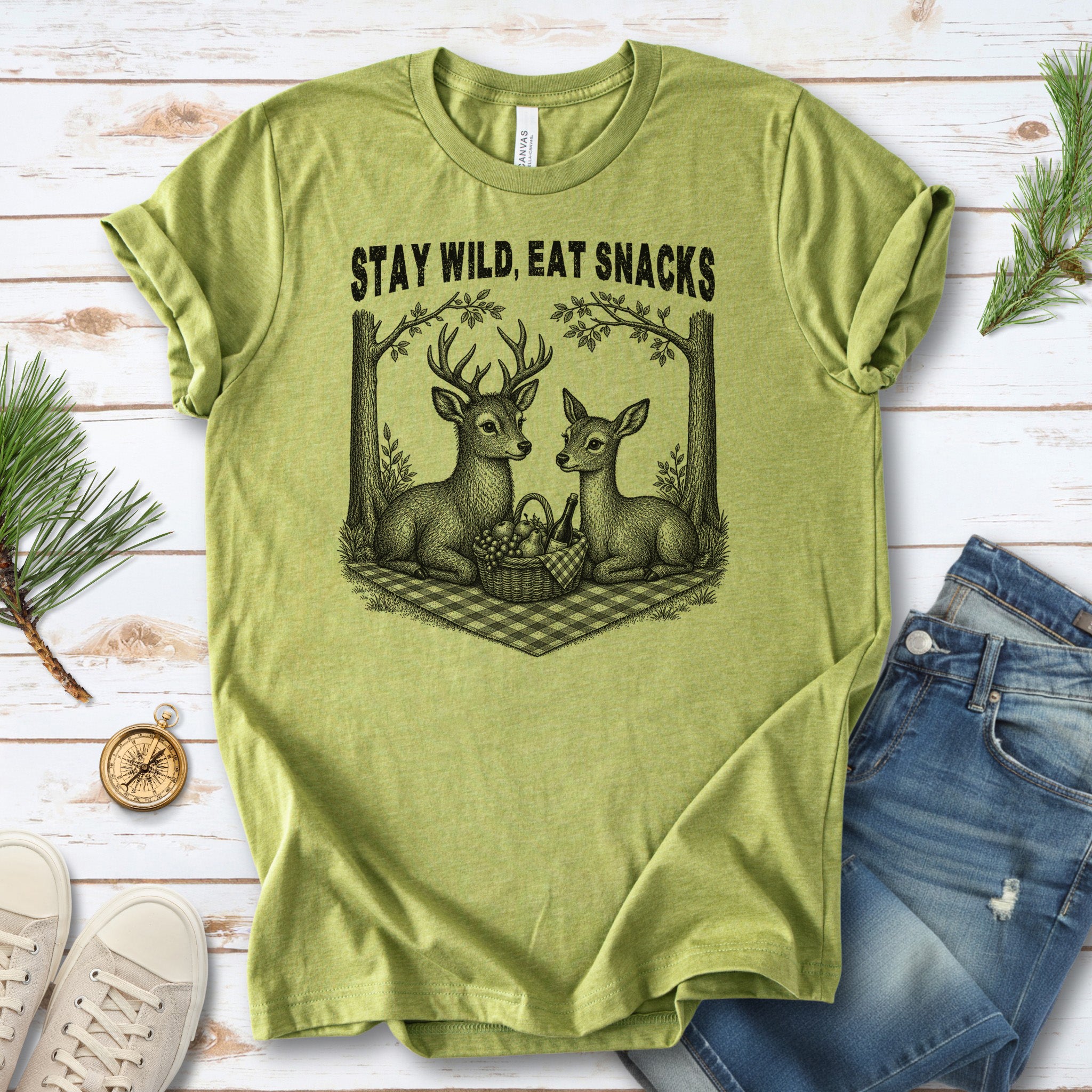 Stay Wild Eat Snacks Funny Deer Picnic Nature Lover Gift T-Shirt