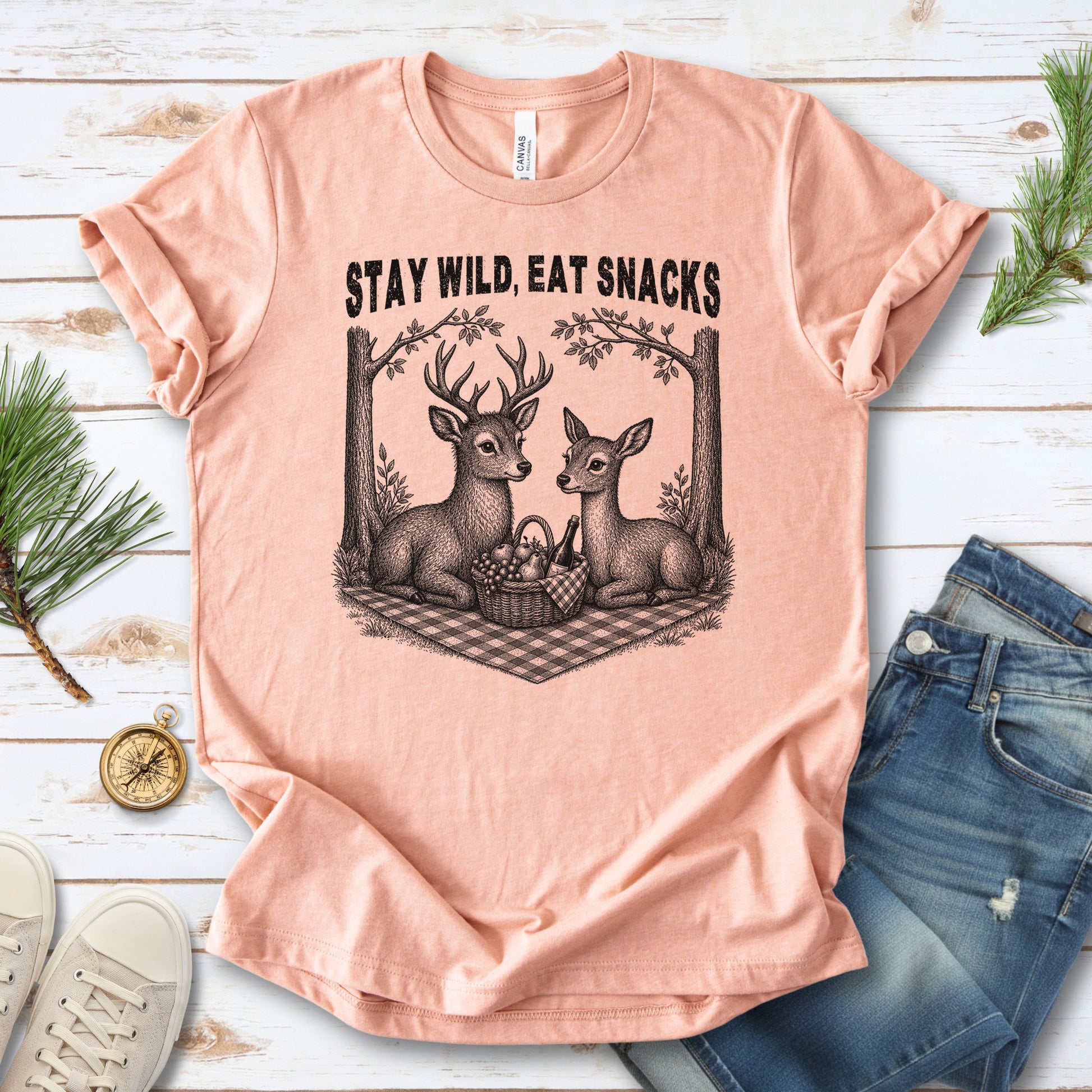 Stay Wild Eat Snacks Funny Deer Picnic Nature Lover Gift T-Shirt
