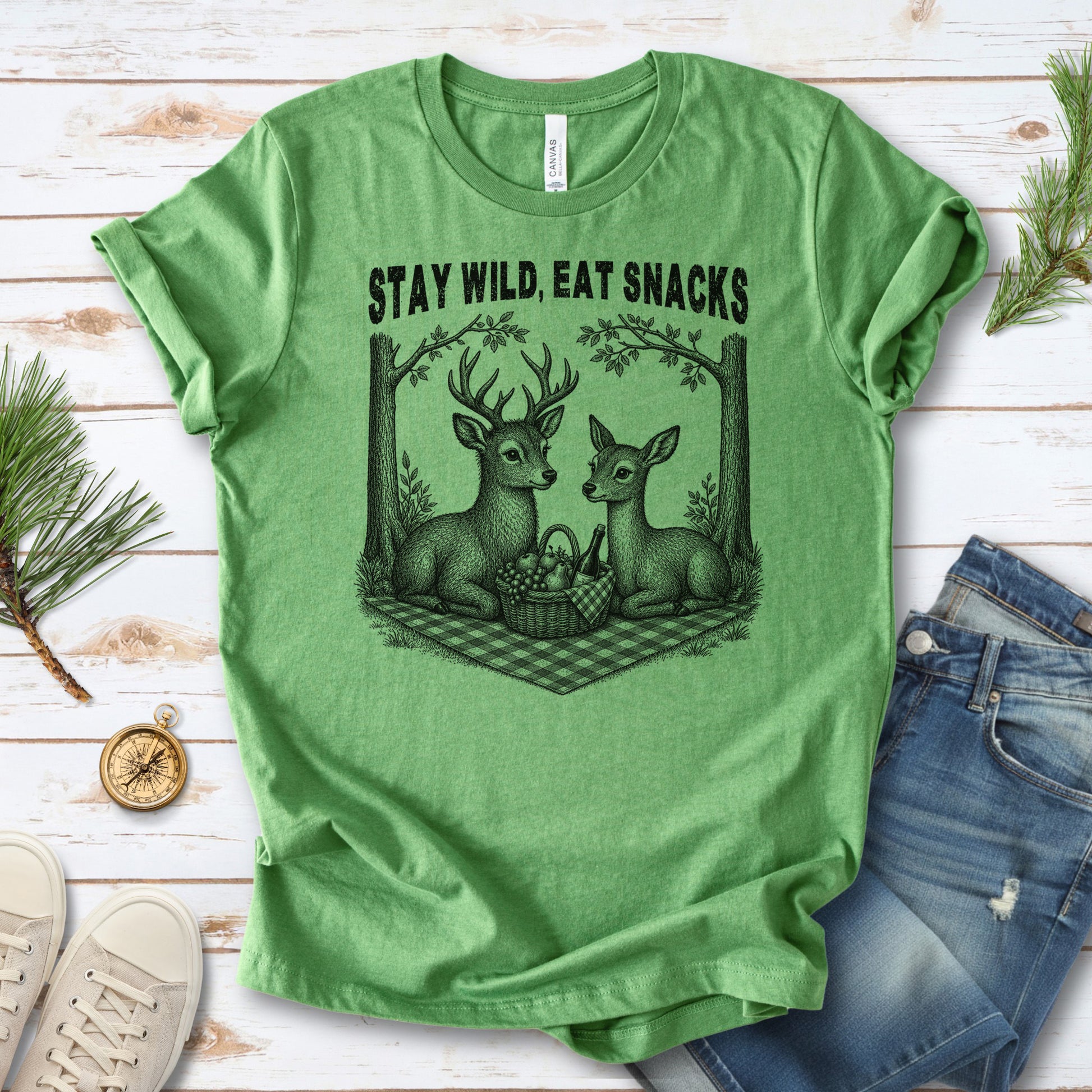 Stay Wild Eat Snacks Funny Deer Picnic Nature Lover Gift T-Shirt