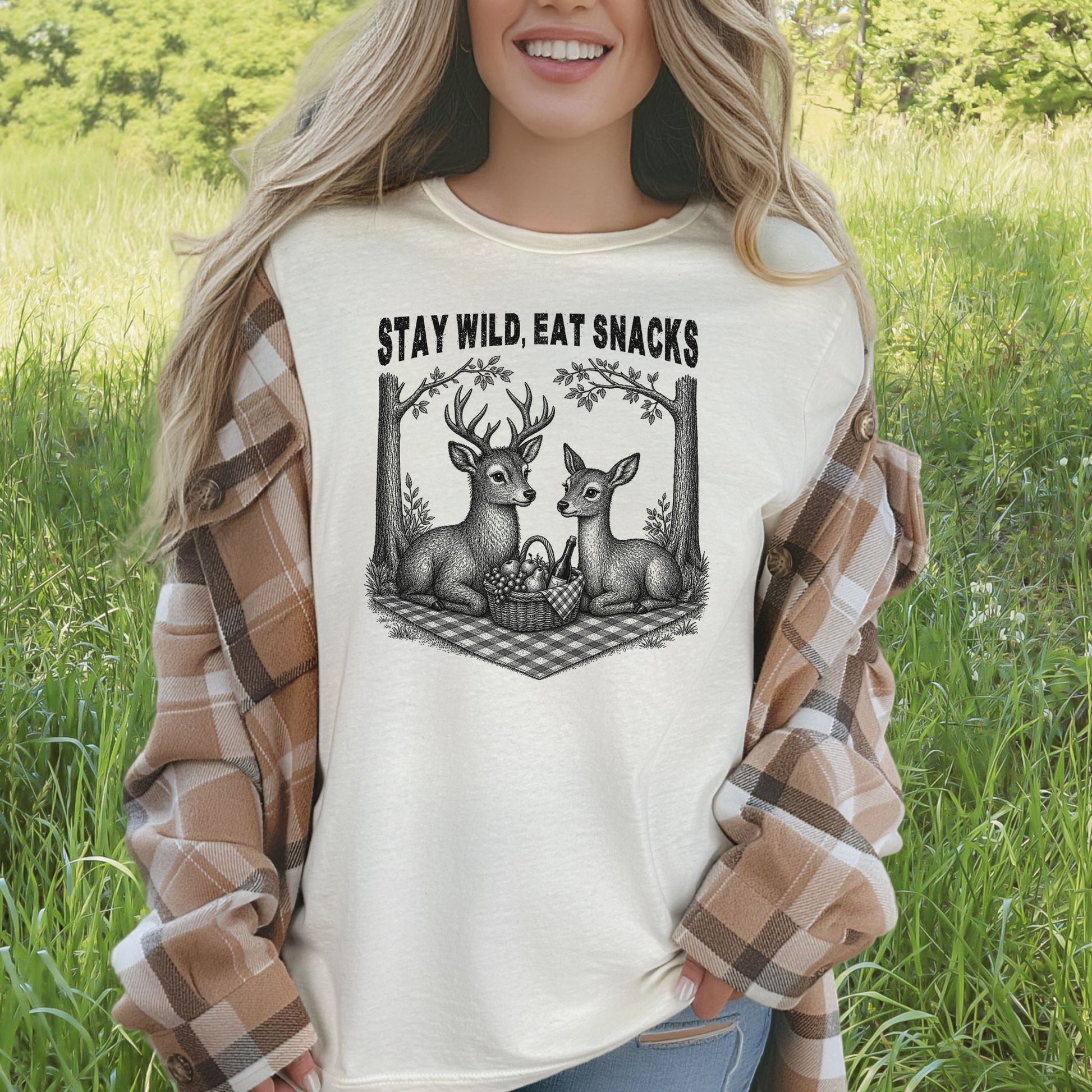 Stay Wild Eat Snacks Funny Deer Picnic Nature Lover Gift T-Shirt