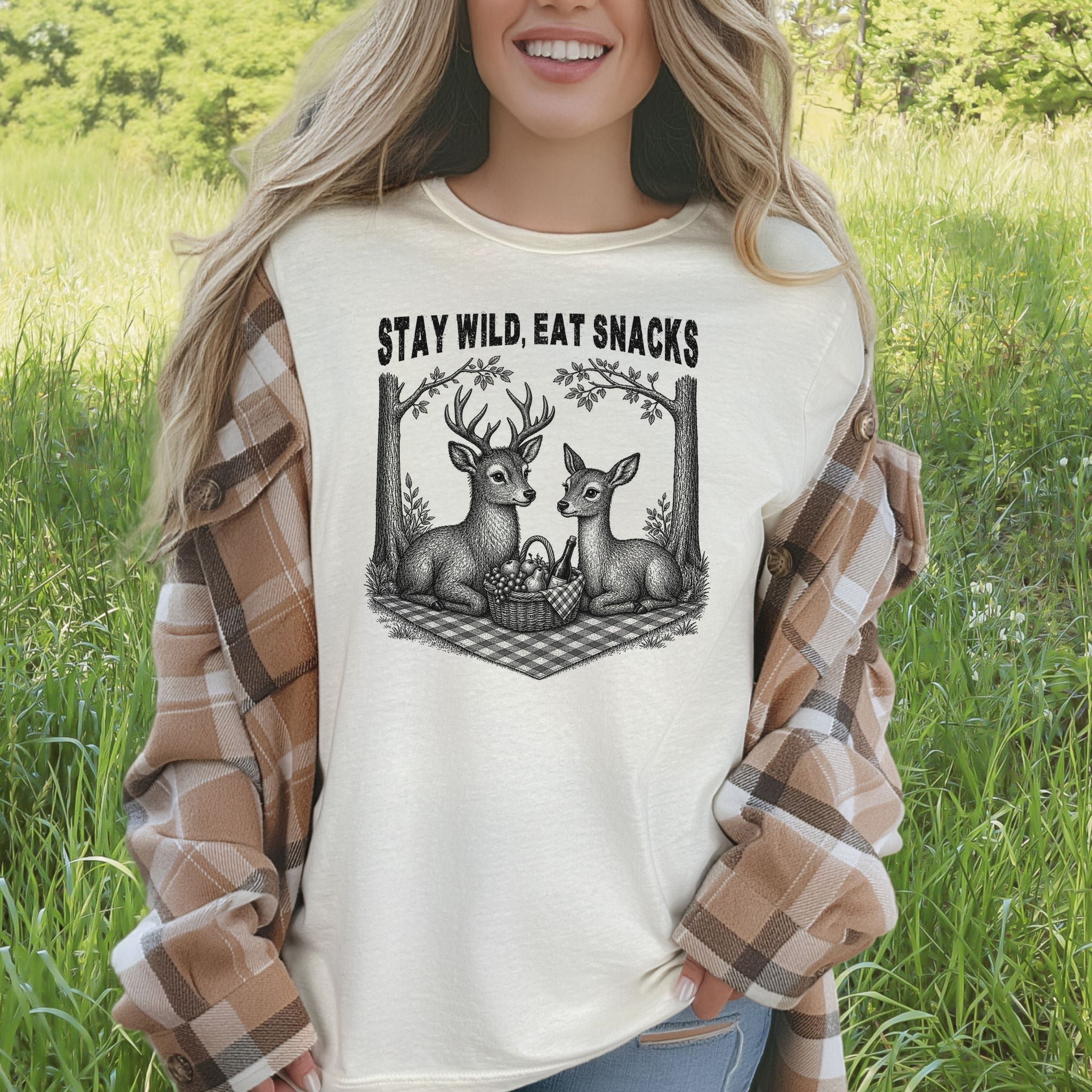 Stay Wild Eat Snacks Funny Deer Picnic Nature Lover Gift T-Shirt
