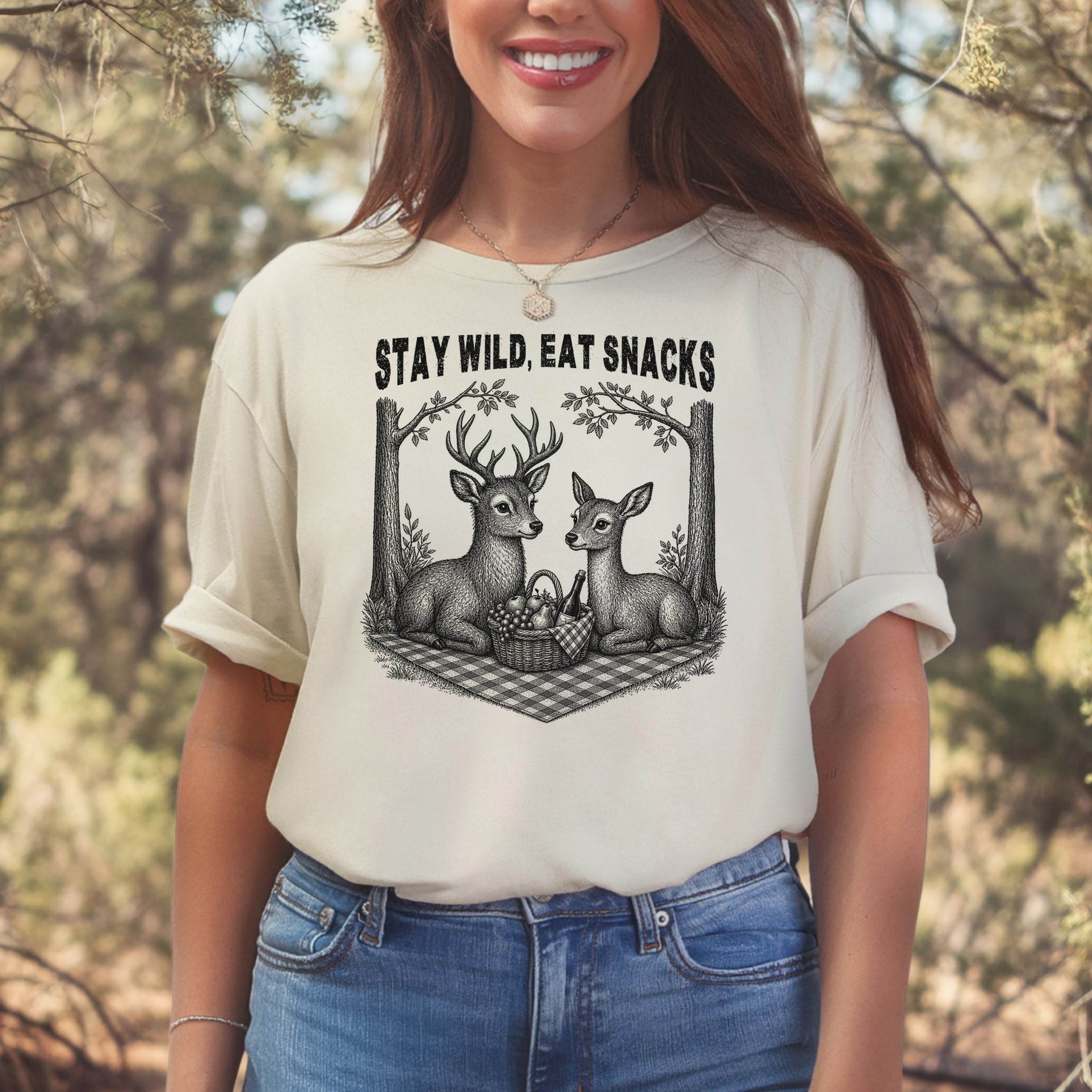 Stay Wild Eat Snacks Funny Deer Picnic Nature Lover Gift T-Shirt