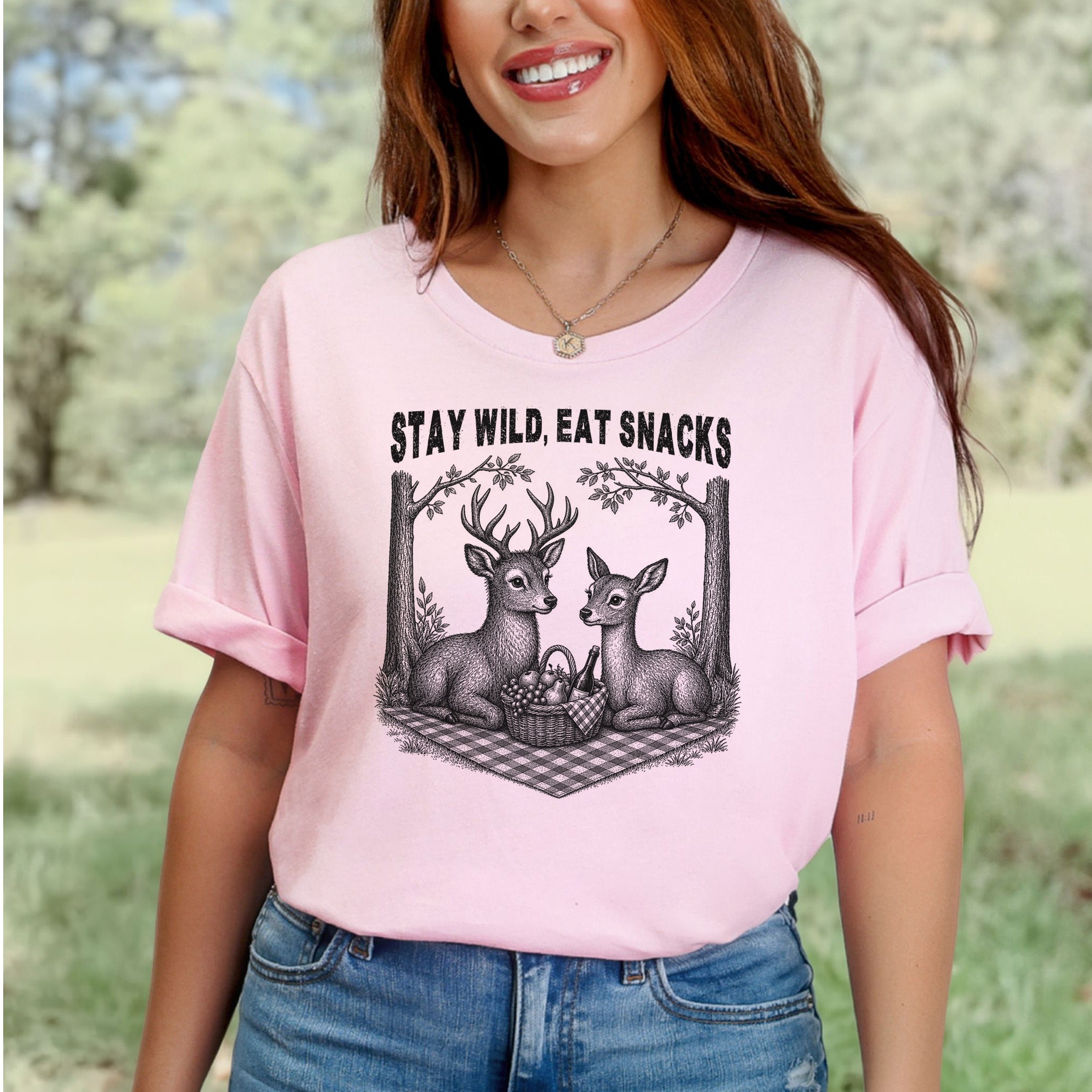 Stay Wild Eat Snacks Funny Deer Picnic Nature Lover Gift T-Shirt