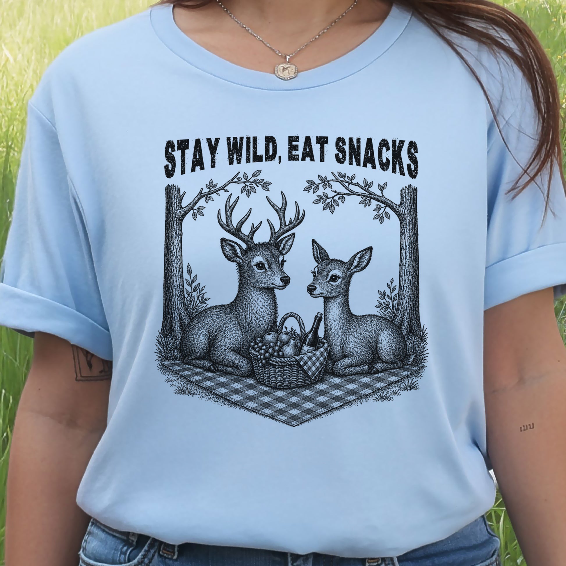 Stay Wild Eat Snacks Funny Deer Picnic Nature Lover Gift T-Shirt