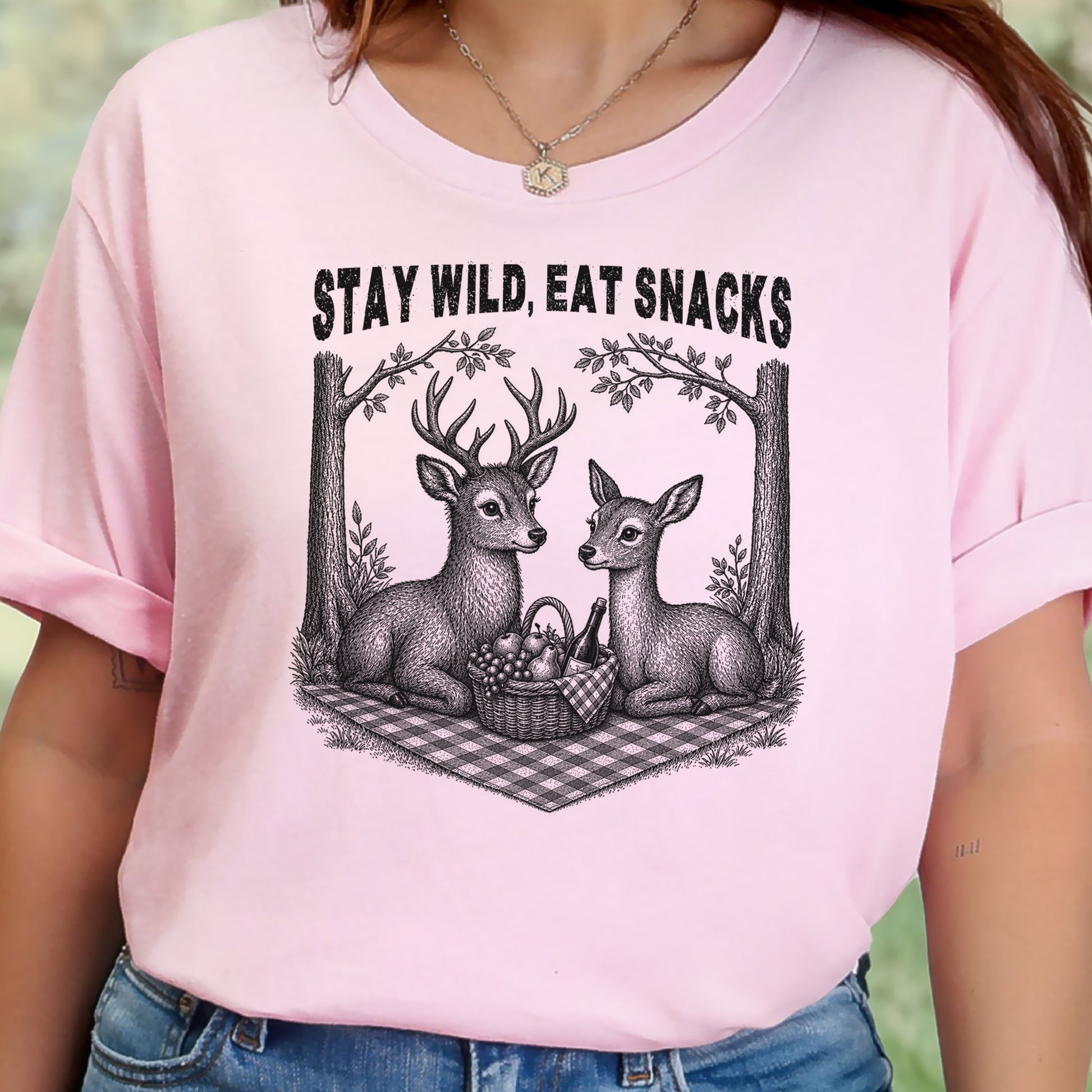 Stay Wild Eat Snacks Funny Deer Picnic Nature Lover Gift T-Shirt