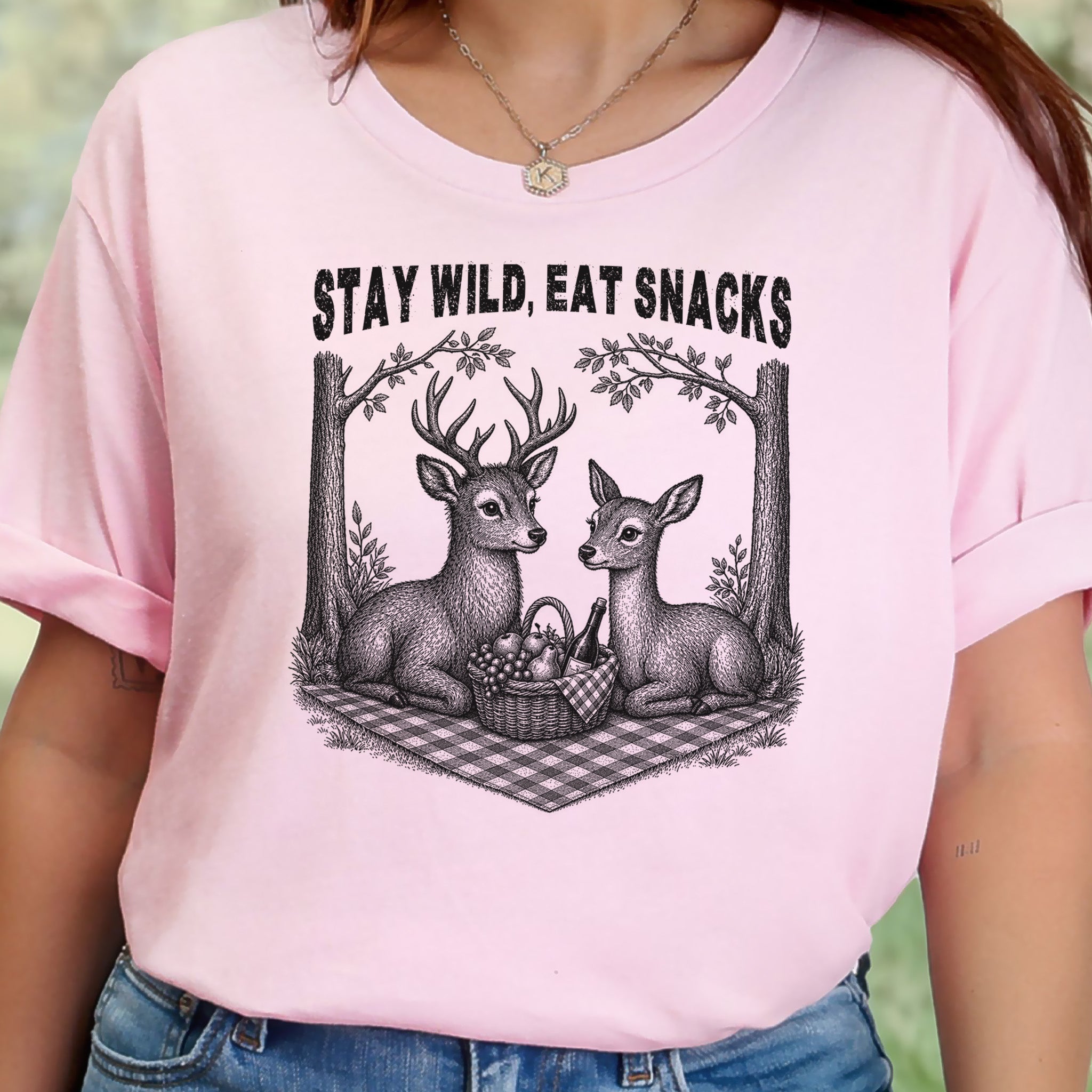 Stay Wild Eat Snacks Funny Deer Picnic Nature Lover Gift T-Shirt