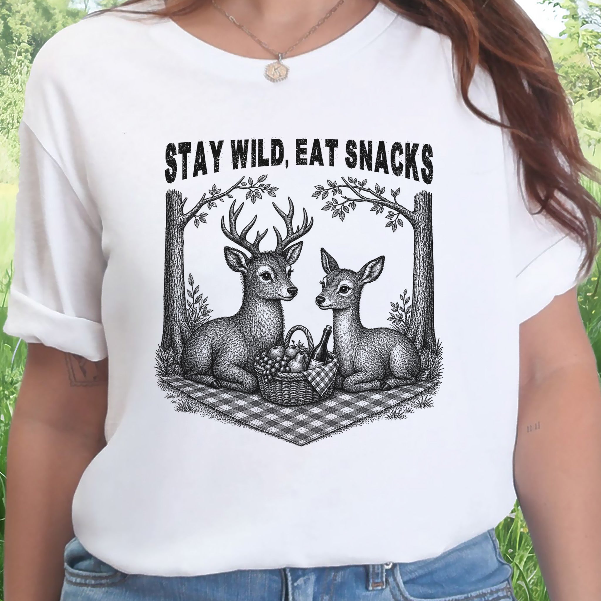 Stay Wild Eat Snacks Funny Deer Picnic Nature Lover Gift T-Shirt