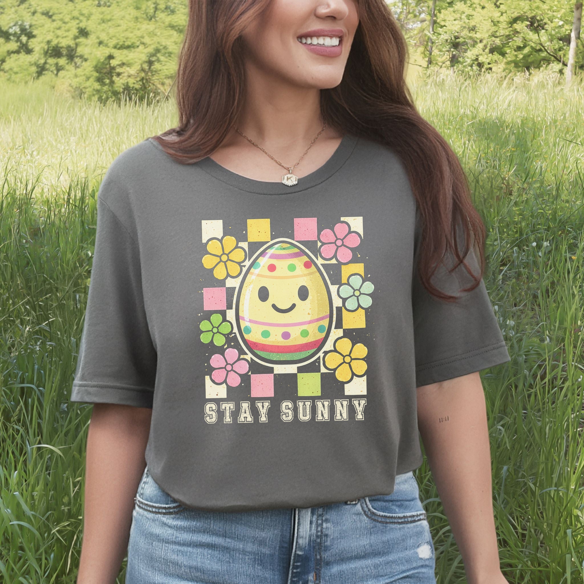 Stay Sunny T-Shirt Retro Floral Easter Egg Spring Gift Tee