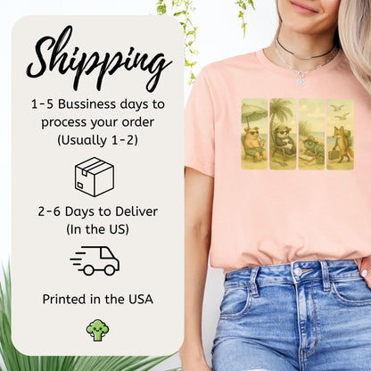 Beach Animal Strips T-Shirt – Cute Panda, Fox, Pig & Chameleon Vacation Tee