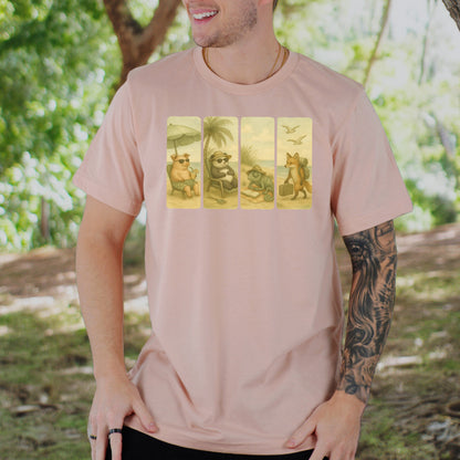 Beach Animal Strips T-Shirt – Cute Panda, Fox, Pig & Chameleon Vacation Tee