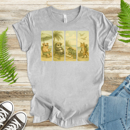 Beach Animal Strips T-Shirt – Cute Panda, Fox, Pig & Chameleon Vacation Tee