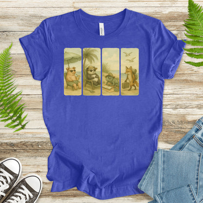 Beach Animal Strips T-Shirt – Cute Panda, Fox, Pig & Chameleon Vacation Tee