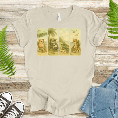Beach Animal Strips T-Shirt – Cute Panda, Fox, Pig & Chameleon Vacation Tee