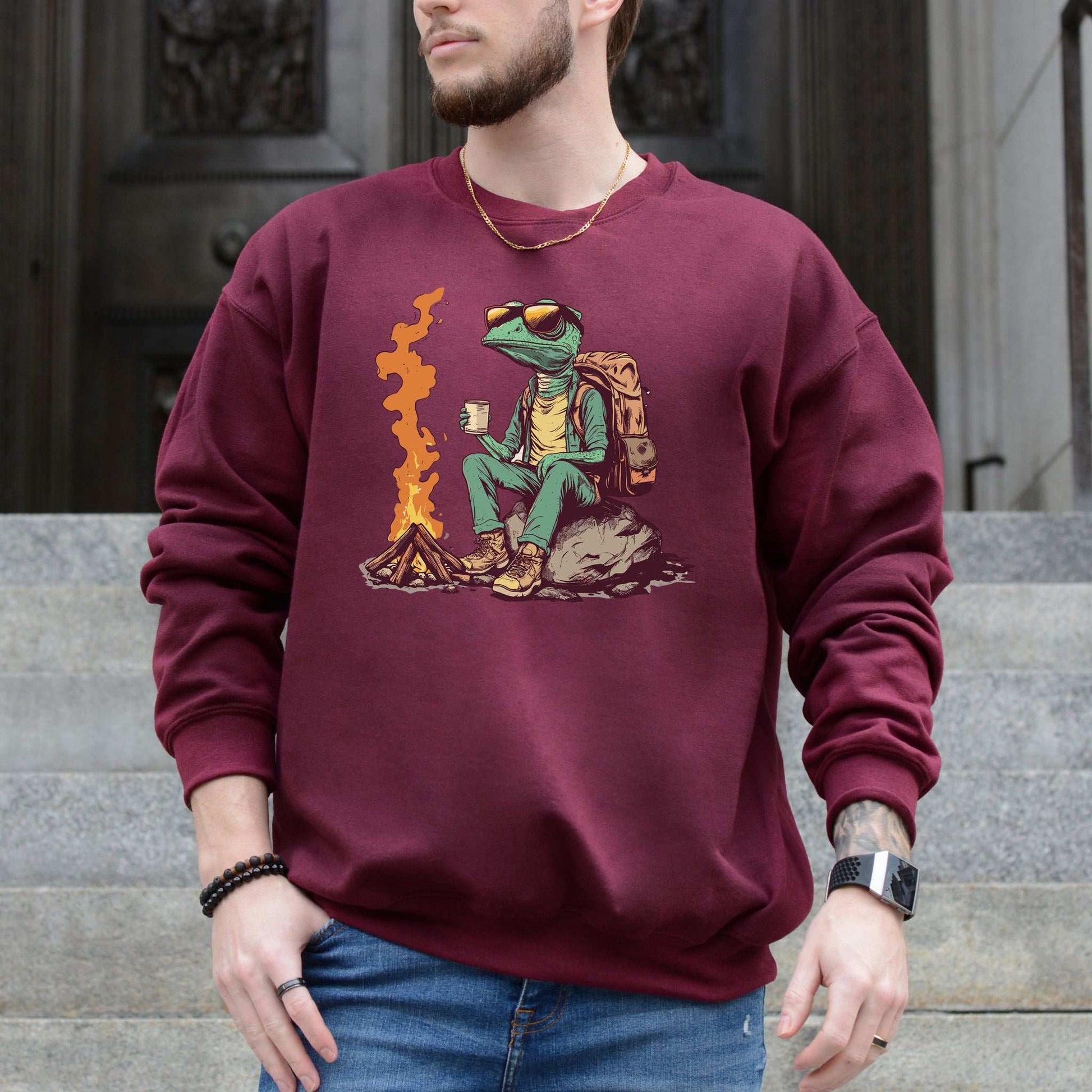 Campfire Chameleon Sweatshirt – Cozy Reptile Vibes for Chill Adventurers