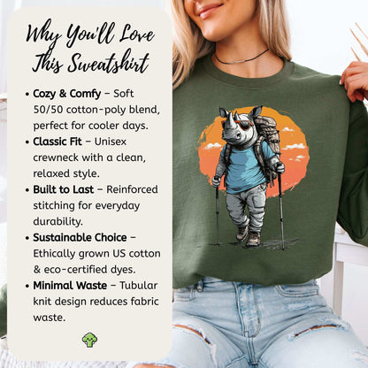 Sunset Hike with Rhino Sweatshirt – Bold Trekker with a Wild Sense of Humor