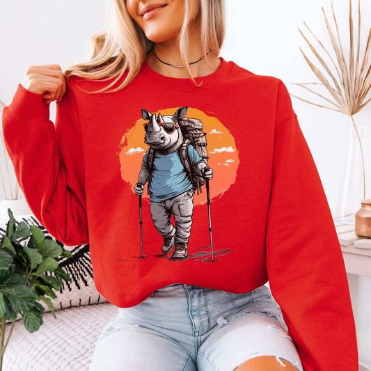 Sunset Hike with Rhino Sweatshirt – Bold Trekker with a Wild Sense of Humor
