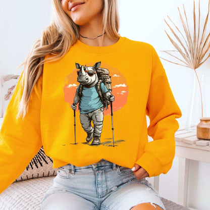 Sunset Hike with Rhino Sweatshirt – Bold Trekker with a Wild Sense of Humor