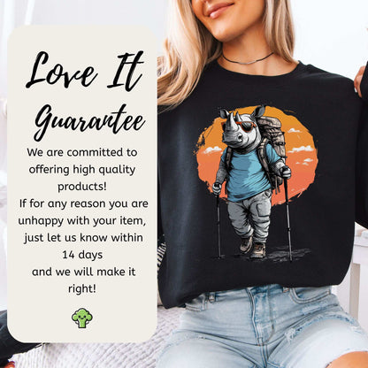 Sunset Hike with Rhino Sweatshirt – Bold Trekker with a Wild Sense of Humor